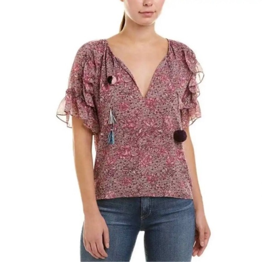 Misa Los Angeles lino spring flutter sleeve floral blouse